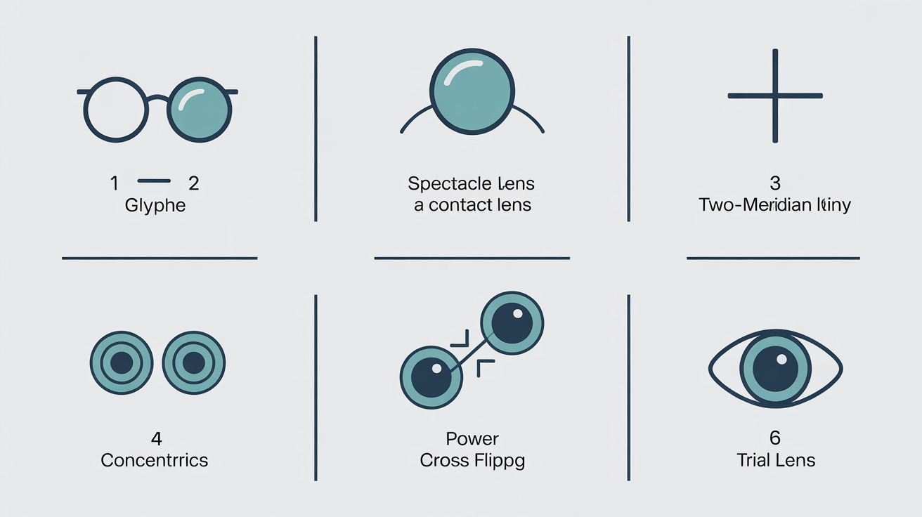 Six independent tools for conversion, vertex, toric, multifocal, transposition, and over-refraction of starting contact lens parameters.
